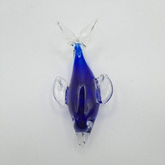 Cobalt Blue & Clear Art Glass Dolphin Figurine Paperweight - Picture 3 of 6